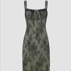 Green & black lace wedding guest dress